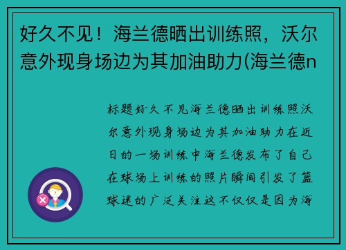 好久不见！海兰德晒出训练照，沃尔意外现身场边为其加油助力(海兰德nba选秀)