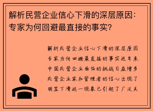 解析民营企业信心下滑的深层原因：专家为何回避最直接的事实？